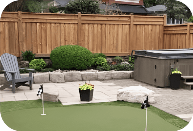 New fence around backyard with minigolf