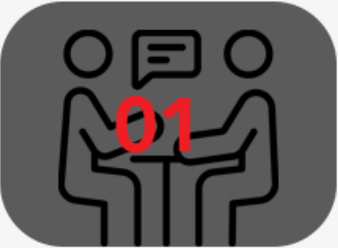 image of 2 people talking at table