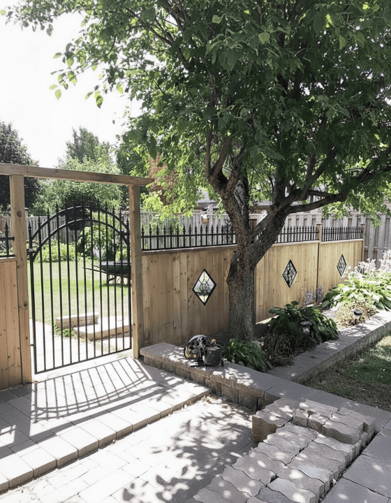 Ferrari Fences Matching Metal Gate And Wood Fence With Security Spikes