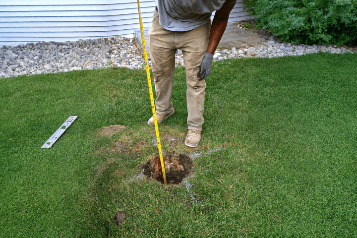Measuring depth when digging a hole for a post of a new backyard fence